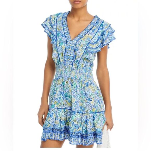 POUPETTE ST BARTH Camila Floral Mini Dress Blue green - Picture 1 of 7